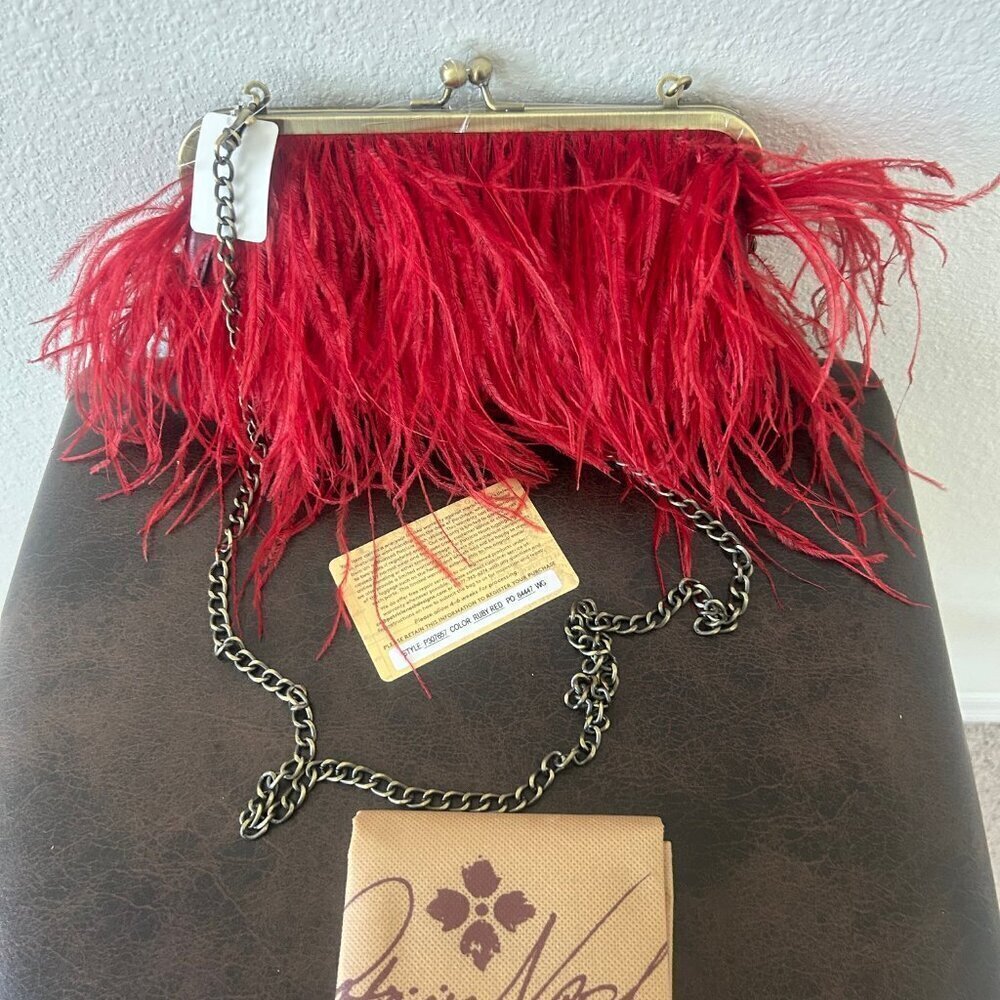 Patricia Nash Potenaz Feathers Leather Frame Crossbody Bag RUBY RED nwt - Picture 2 of 8
